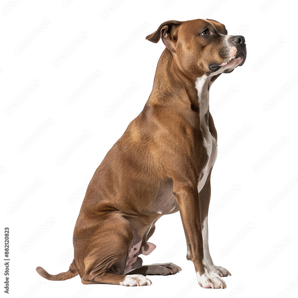 full body photo of an American pit bull dog sitting down, looking to the right isolated on transparent background, png. full body photo of an American pit bull dog sitting down, looking to the right isolated on transparent background, png.
