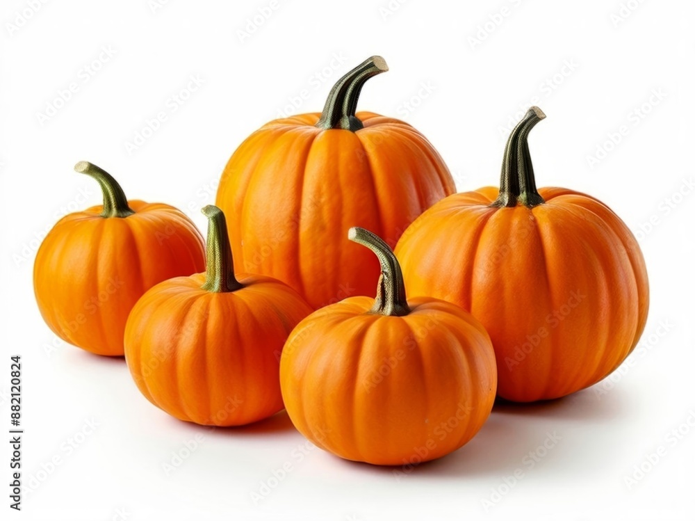 Obraz premium Autumnal orange pumpkins isolated on white background. AI generation. 