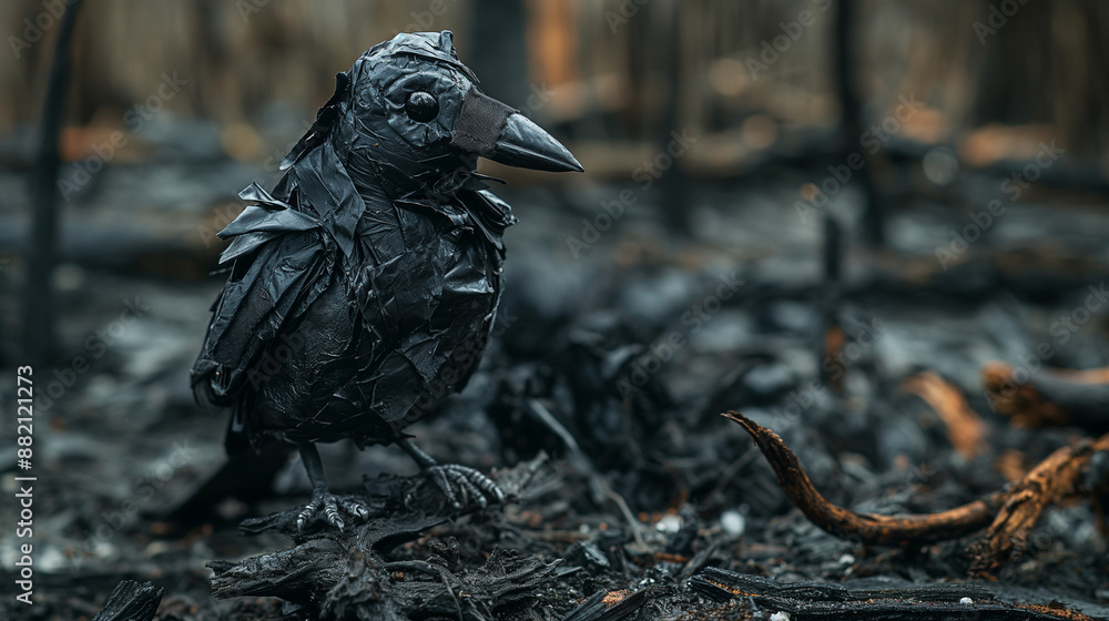Fototapeta premium bird from garbage bags plastic bottles