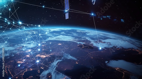 Wallpaper Mural Telecommunication technology networks around Earth for internet and 5G cellular data connection Torontodigital.ca