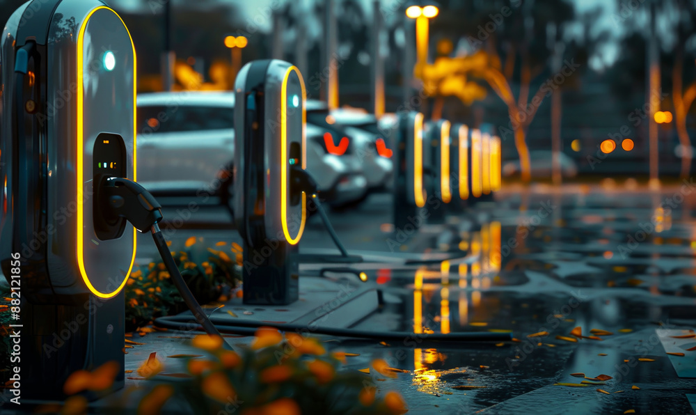 Close up Modern fast electric vehicle chargers for charging car in park Close up Modern fast electric vehicle chargers for charging car in park