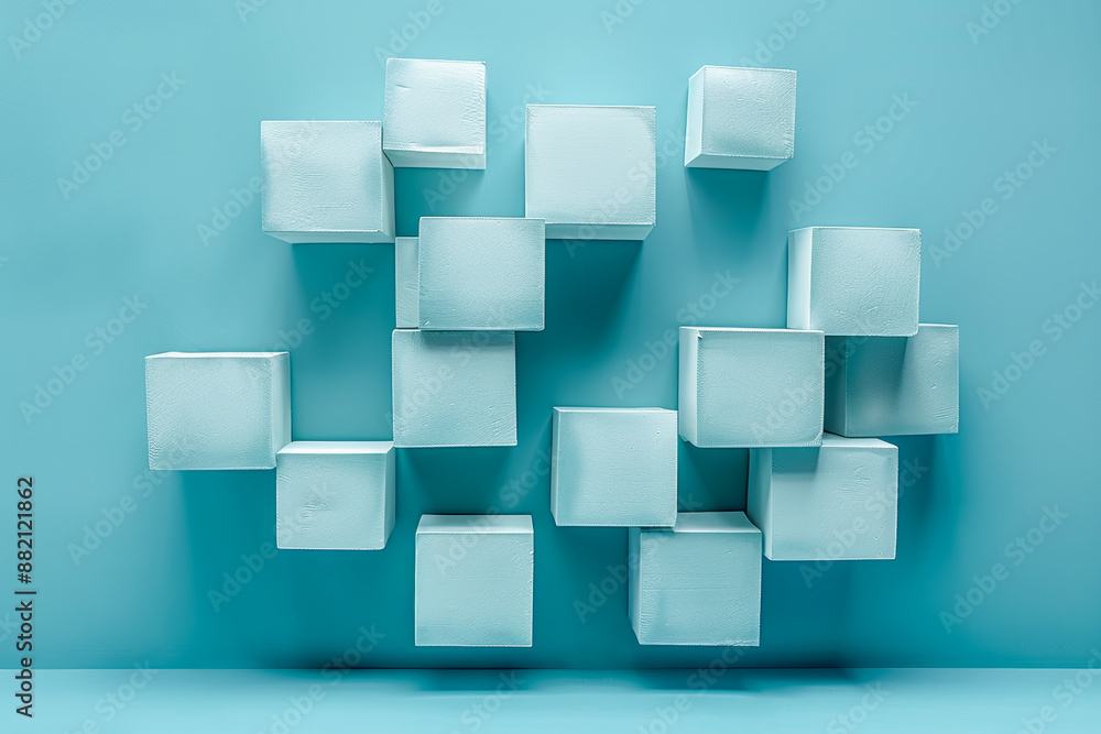 Abstract Geometric White Cubes on Blue Background Modern Minimalist Design Abstract Geometric White Cubes on Blue Background Modern Minimalist Design