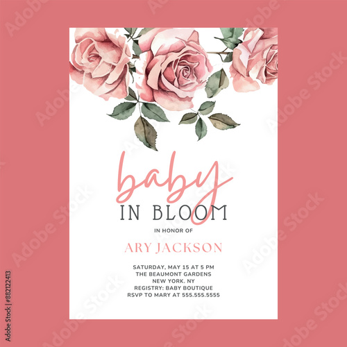 Pink Floral Baby Shower Invitation