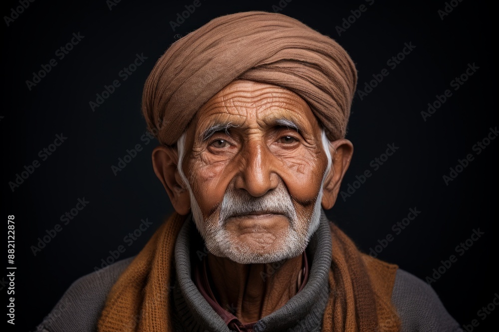 Portrait of a jovial indian elderly 100 years old man donning a warm wool beanie on blank studio backdrop Portrait of a jovial indian elderly 100 years old man donning a warm wool beanie on blank studio backdrop
