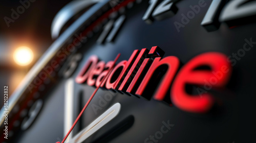 close-up of a ticking clock with red word Deadline

