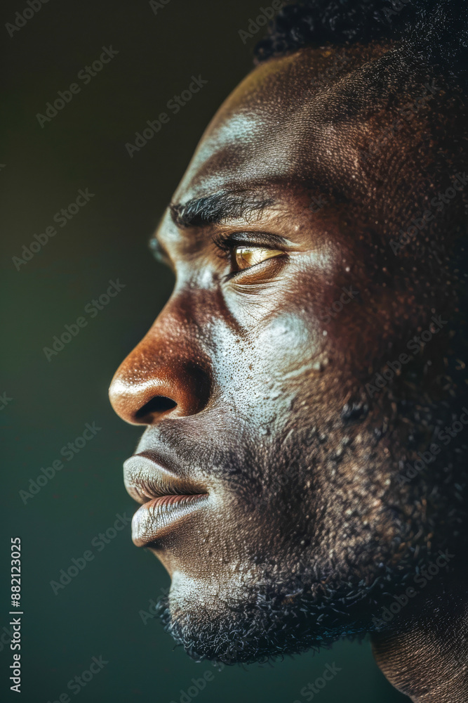Intense Side Profile Portrait of a Serious Man with a Focused Expression and Natural Lighting Intense Side Profile Portrait of a Serious Man with a Focused Expression and Natural Lighting
