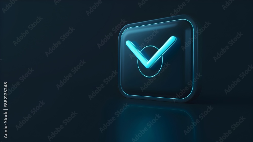 Glowing Checkmark Icon in Dark Blue Square Background Glowing Checkmark Icon in Dark Blue Square Background