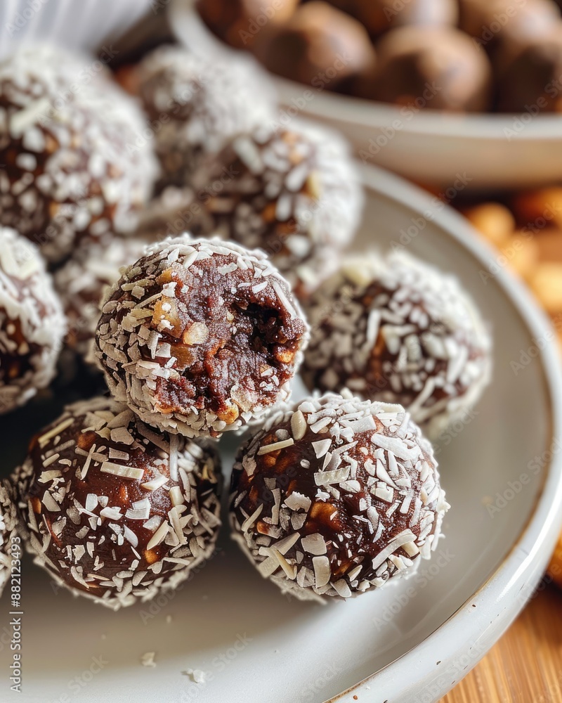 Chocolate Almond Truffles on Plate Chocolate Almond Truffles on Plate