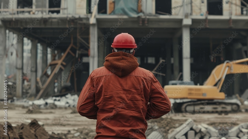 Construction Worker Overseeing Building Site Construction Worker Overseeing Building Site