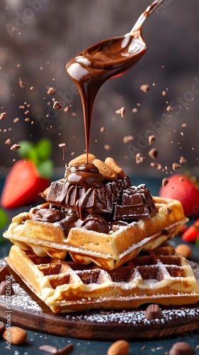 Nutella Drizzle Over Decadent Waffle Stack With Sweet Indulgence photo