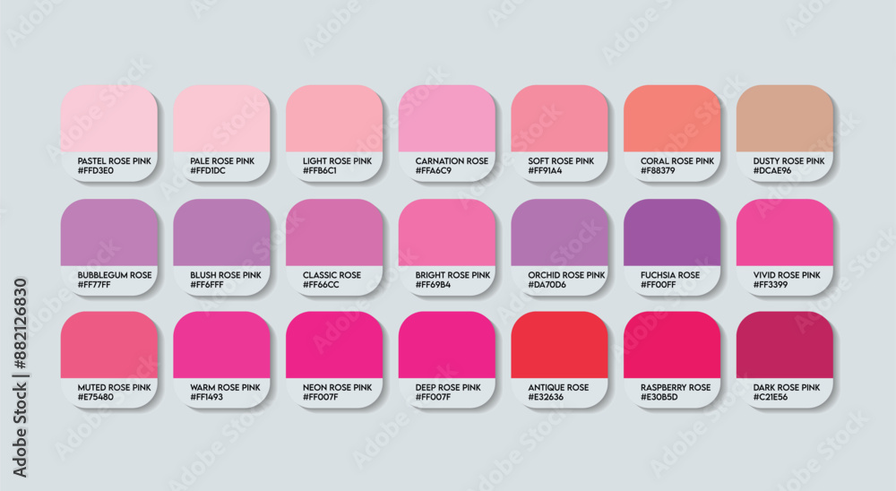 Rose pink Color Palette, Rose pink Color Guide Palette with Color Names ...