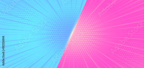 Flat design blue and pink comic style background. Pop art comic background lightning blast halftone dots. hero battle challenge retro design. VS lightning design template.