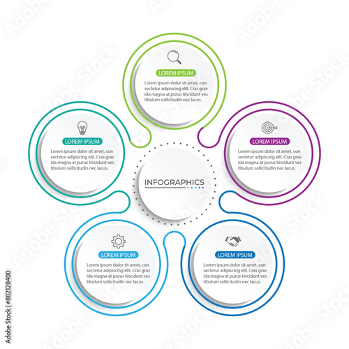 Modern infographic template. Creative circle element design with marketing icons. Business concept with 5 options