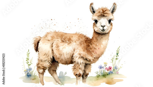 llama standing in front of white background