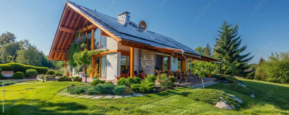 Eco-friendly house with solar panels. Eco-friendly house with solar panels.