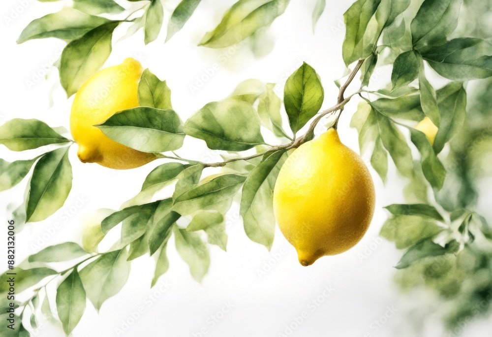 Obraz premium branch background fruit watercolor botanical bunch white artwork treebranch citrous lemon illustration food