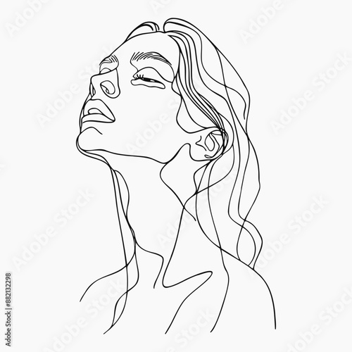 Pretty woman in minimal line art style. Sensual young female portrait. Abstract beautiful outline girl isolated on white background