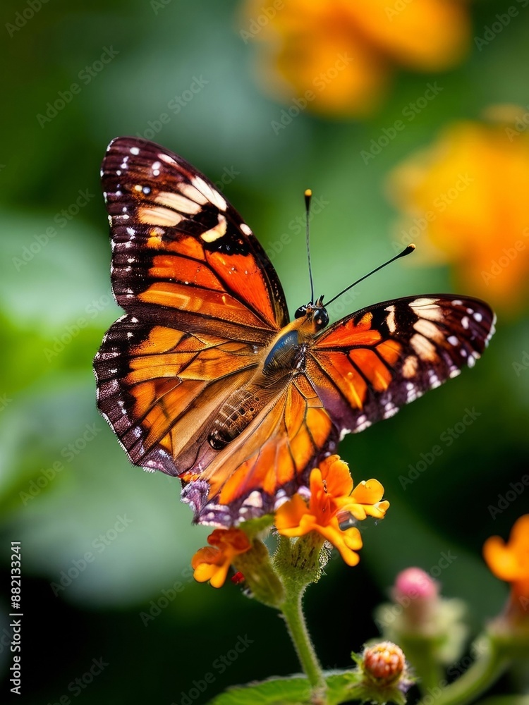 A vibrant and intricate butterfly resting on a flower.AI generation. A vibrant and intricate butterfly resting on a flower.AI generation.