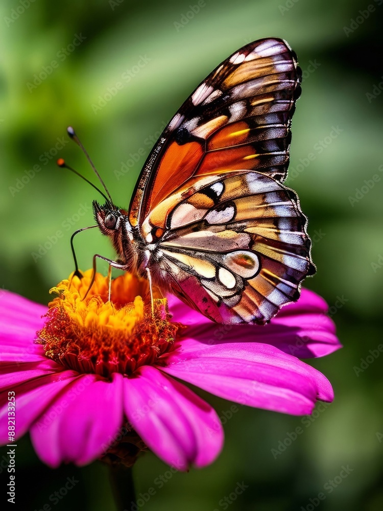A vibrant and intricate butterfly resting on a flower.AI generation. A vibrant and intricate butterfly resting on a flower.AI generation.