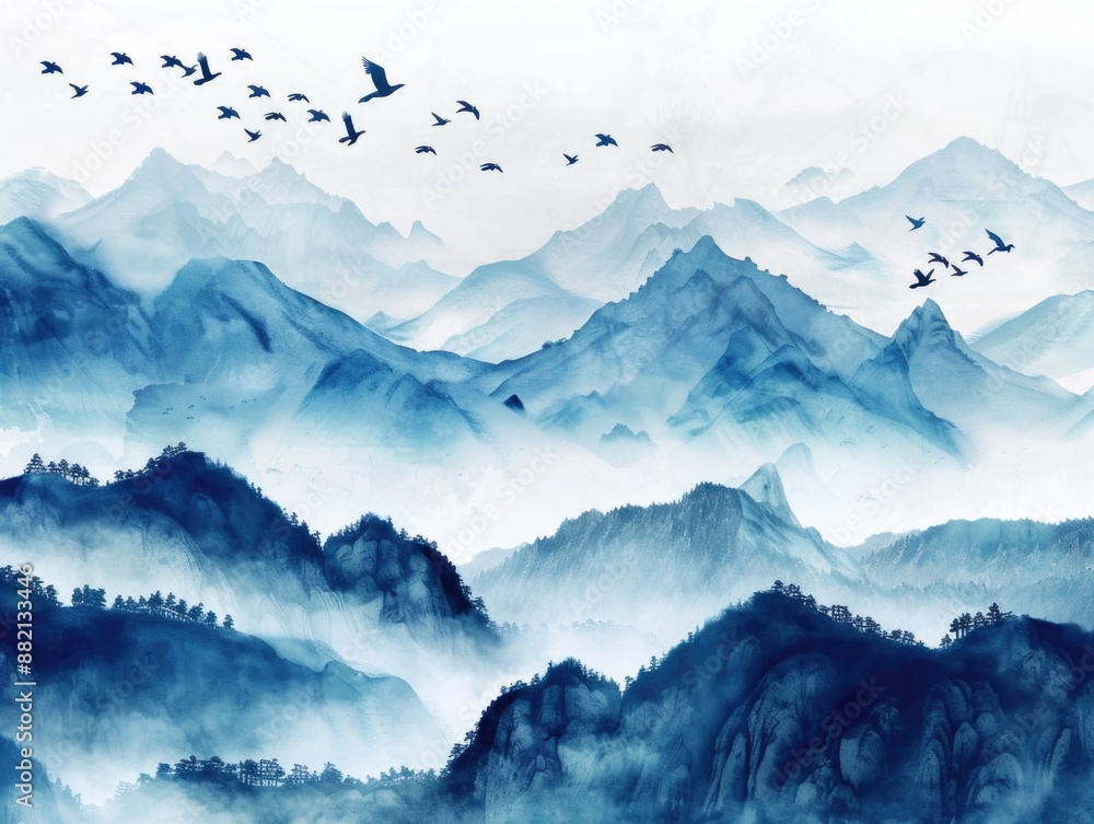 Fototapeta premium Birds flying over mountains
