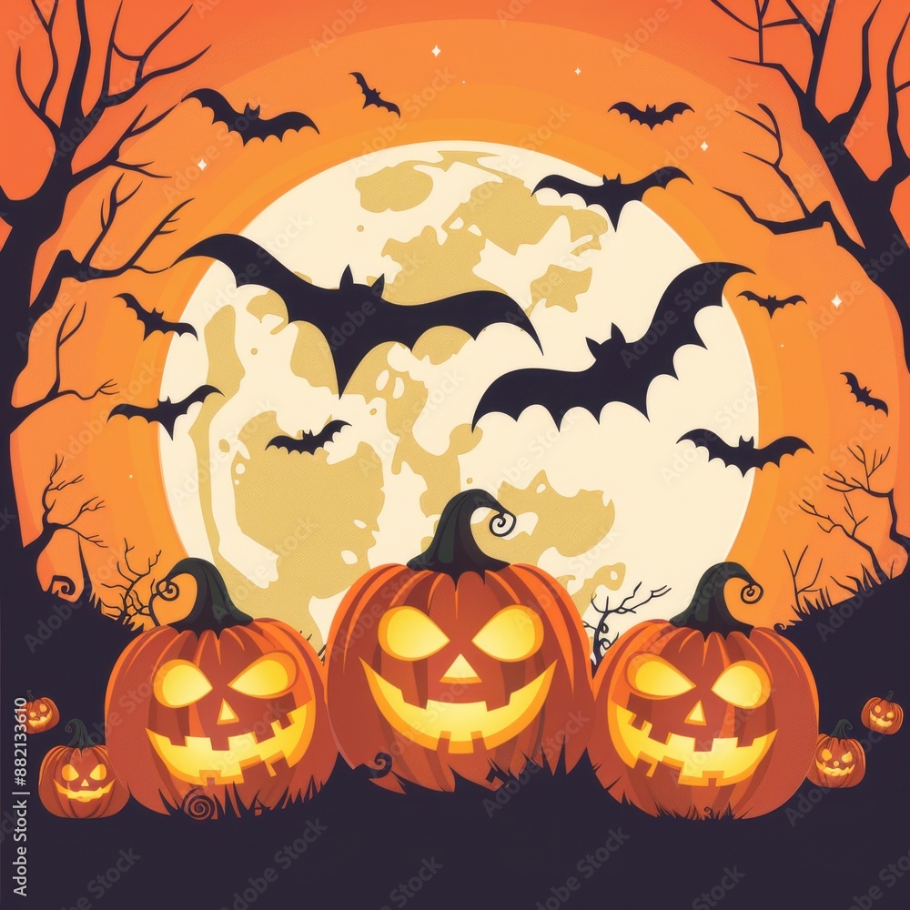 Halloween background with pumpkins and full moon. Halloween background with pumpkins and full moon.