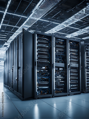 A modern data center filled with racks of servers 