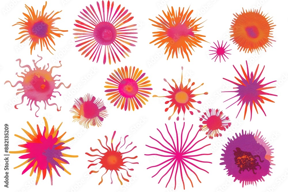 Vibrant Burst: Sets of Multicolor Powder Explosion on White Background Vibrant Burst: Sets of Multicolor Powder Explosion on White Background