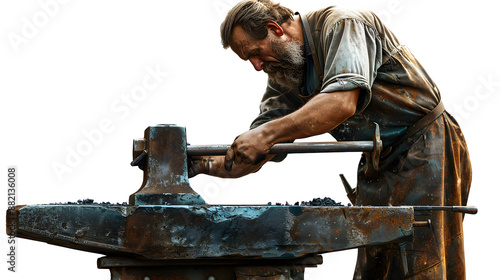 Blacksmith with anvil, Labor Day tribute to skilled craftsmanship, traditional metalworking profession, png file, isolated on white