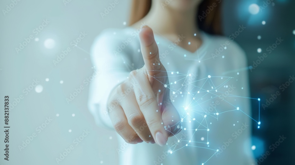 Innovative Technology Interaction - Woman Touching Digital Interface Innovative Technology Interaction - Woman Touching Digital Interface