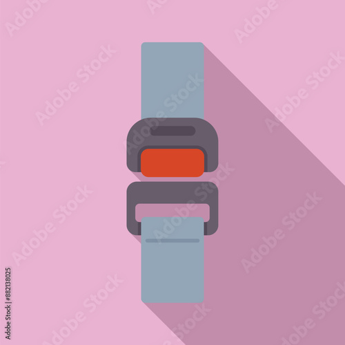 Grey seat belt fastener securing during travel on pink background