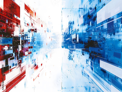 abstract contemporary art illustration artwork background, modern city building scene