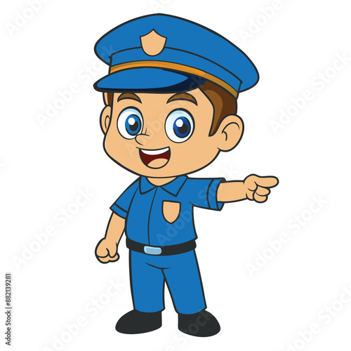 cute police officer boy directing traffic with a big smile