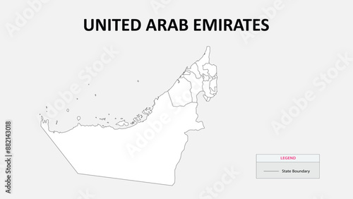 United Arab Emirates Map. State map of United Arab Emirates. Administrative map of United Arab Emirates with States names in outline.