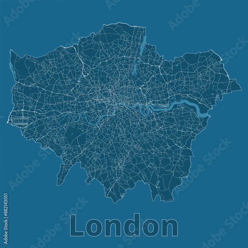 London, UK map blueprint poster art