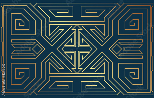 Elegant golden lines, geometric shapes, backgrounds, electronic circuits. On a dark background, navy blue