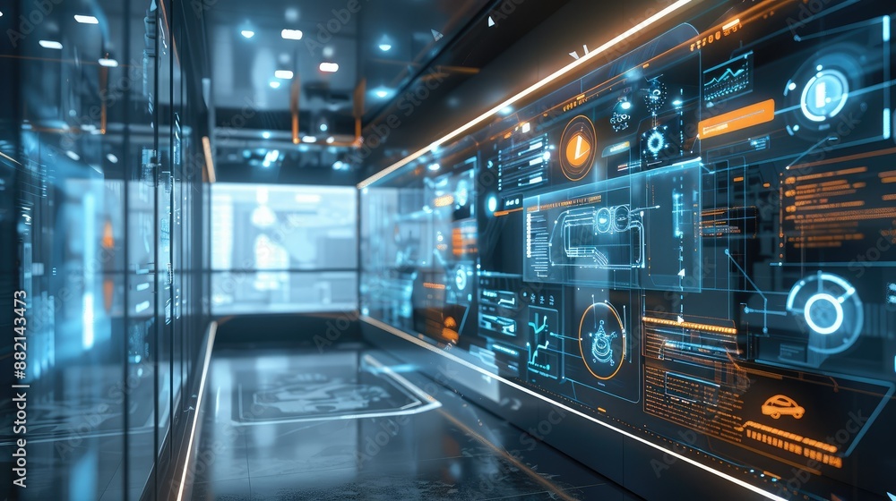 Futuristic office with augmented reality interfaces Futuristic office with augmented reality interfaces