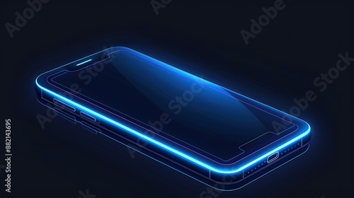 The image is a black background with a blue neon outline of a smartphone. © Nurlan