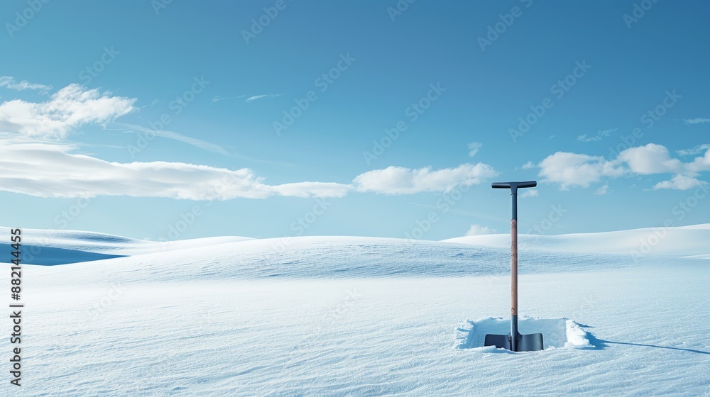 Solar panel standing alone in a vast snowy landscape under a blue sky Solar panel standing alone in a vast snowy landscape under a blue sky