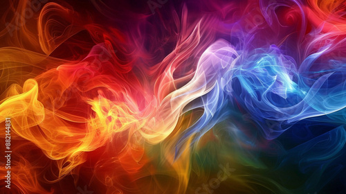 horizontal wallpaper with black background and colorful mixing flames