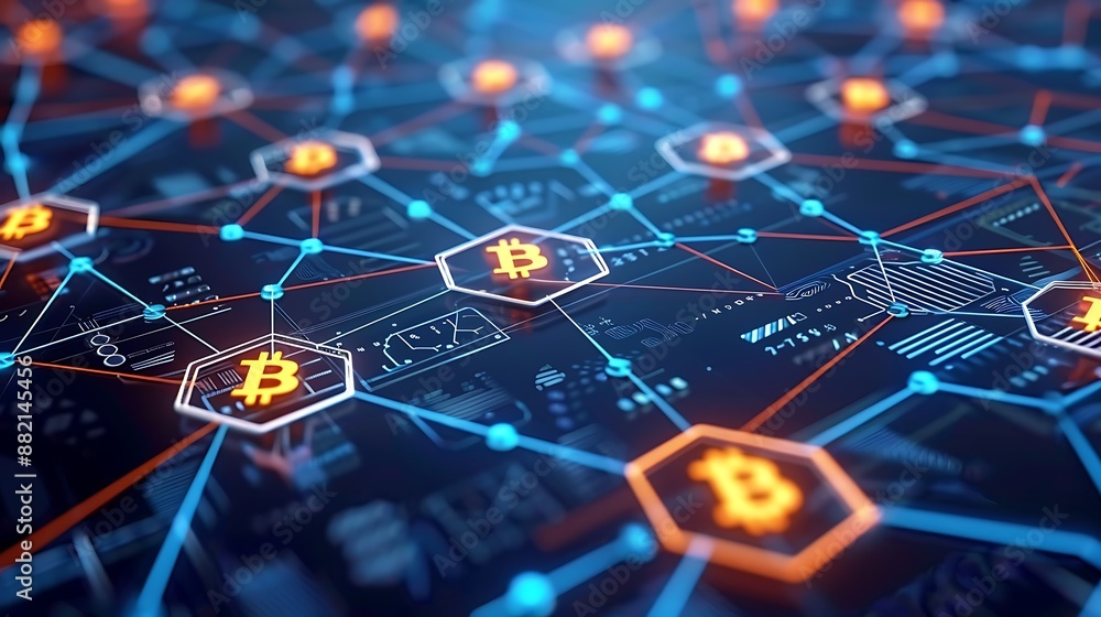 Glowing Bitcoin Cryptocurrency Network Glowing Bitcoin Cryptocurrency Network