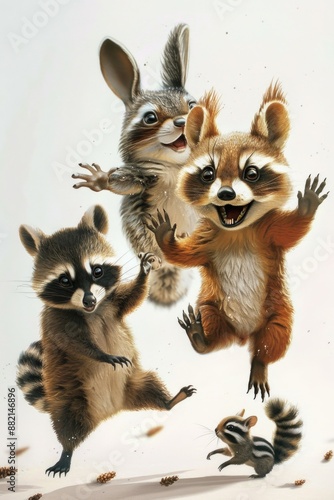 Raccoon trio jumps © MK