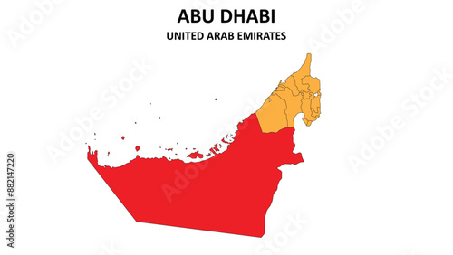 Abu Dhabi Map is highlighted on the United Arab Emirates map with detailed State and region outlines.