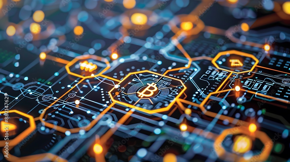 Glowing Bitcoin Cryptocurrency Network Glowing Bitcoin Cryptocurrency Network