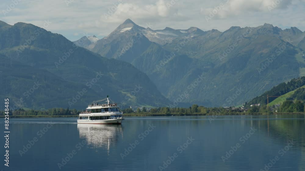 Lake Boat Cruise With A Picturesque Alpine Backdrop Lake Boat Cruise With A Picturesque Alpine Backdrop