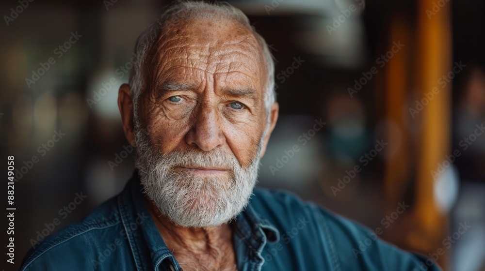 A wise elderly man with distinct features and an attractive appearance, conveying wisdom and goodness in his gaze, with his torso visible and a serious, thoughtful expression A wise elderly man with distinct features and an attractive appearance, conveying wisdom and goodness in his gaze, with his torso visible and a serious, thoughtful expression