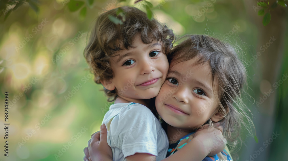 child girl and boy, childhood brother and sister love, family