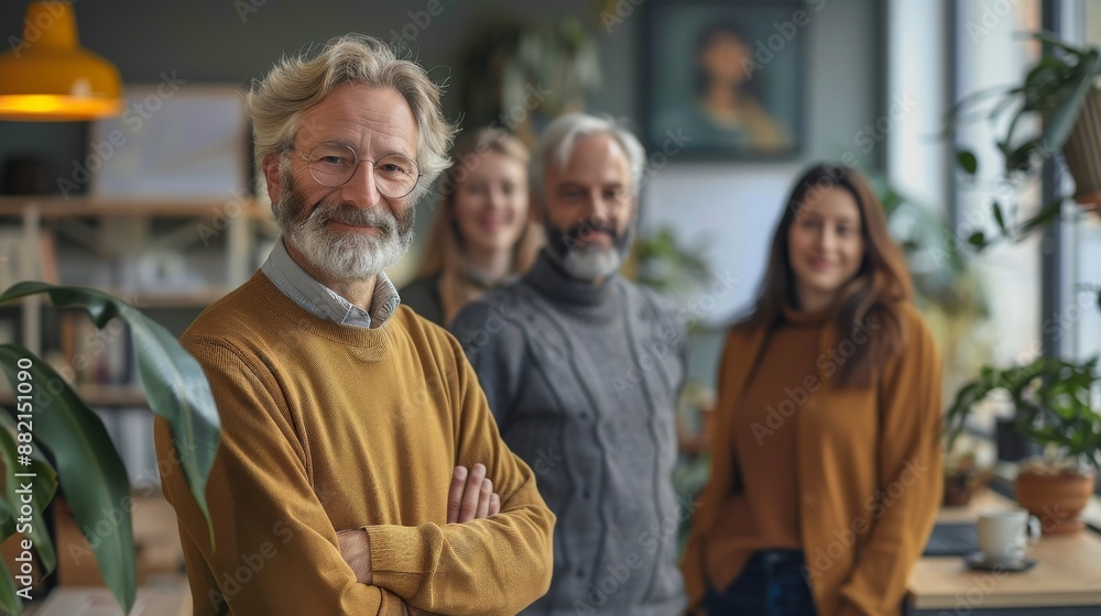 Happy diverse colleagues in Dutch office environment, working with morning light Happy diverse colleagues in Dutch office environment, working with morning light