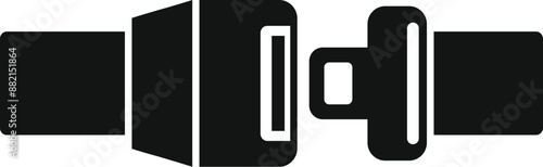 Black and white icon of a fastened car seatbelt buckle, representing car safety and accident prevention