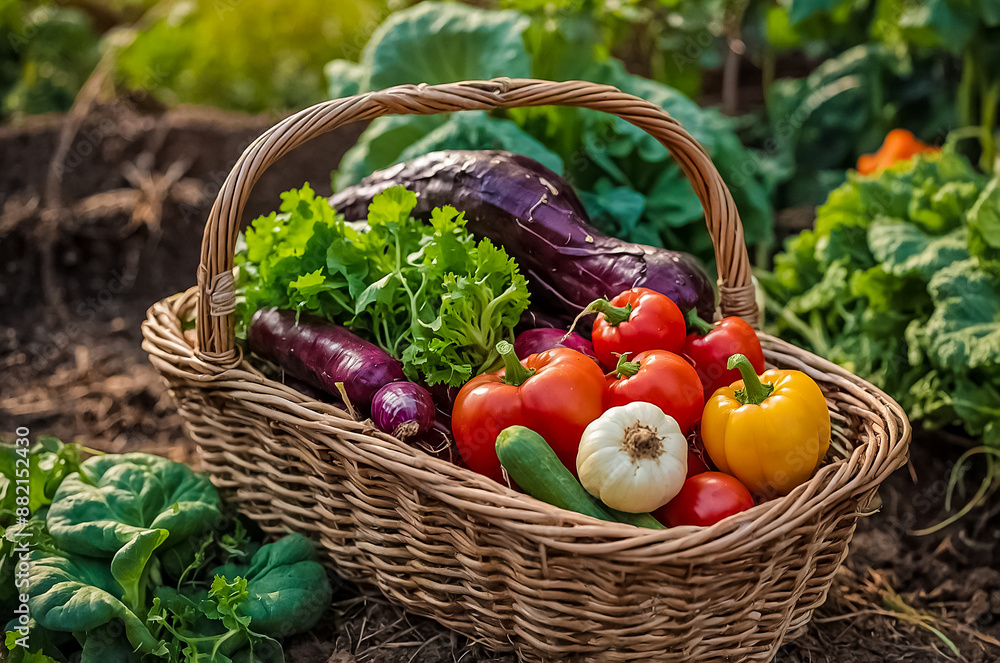 Fresh Harvest Basket. Organic Vegetables and Roots from the Garden. Cucumbers, Carrots, Tomatoes, Onions, and More Seasonal Produce. Perfect for Celebrating Healthy, Homegrown Goodness Fresh Harvest Basket. Organic Vegetables and Roots from the Garden. Cucumbers, Carrots, Tomatoes, Onions, and More Seasonal Produce. Perfect for Celebrating Healthy, Homegrown Goodness