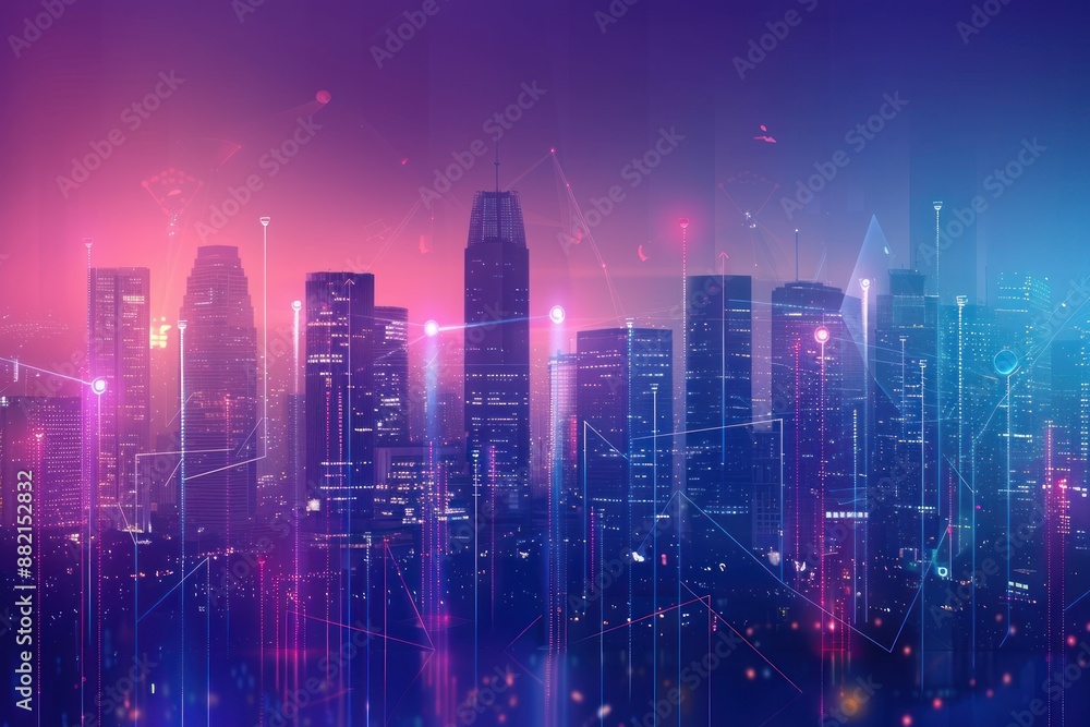 Fototapeta premium Smart city and abstract digital connect with gradient line, data connection technology concept